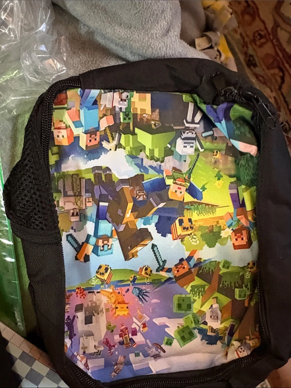 Kids Minecraft backpack 15 inches with laptop pocket, lunchbag &
